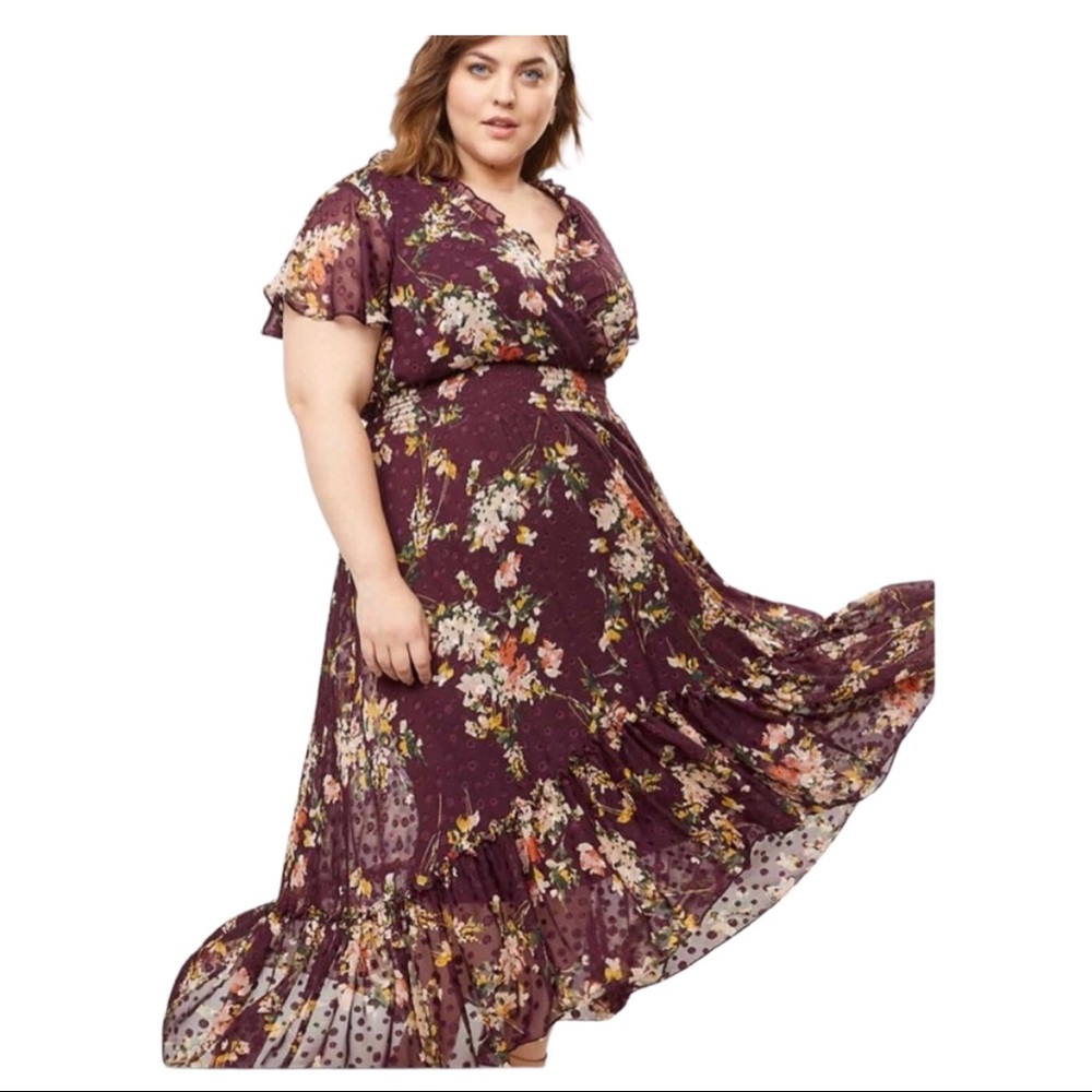 Lane Bryant plum floral dress Cottagecore maxi